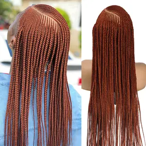 36" Synthetic Braided Wigs For African Women Color #350 Side Part Braided Lace Wig Cornrows Box Full Lace Wig Knotless