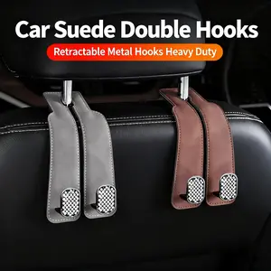 Car Headrest Hooks for Purses and Wallets, Suede Leather Double Hook Purse Holder for Car, Car Seat Back Storage Hook Organizer