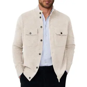 Runcati Mens Stand Collar Cardigan Sweater Button Down Long Sleeve Cardigan Jacket Casual Winter Knitted Sweaters