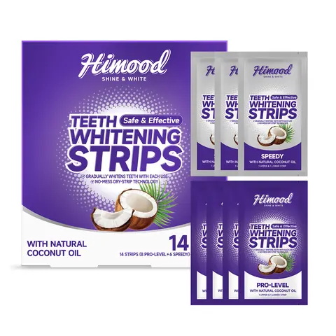 Himood At-Home Teeth Whitening Strips, 14 Count Dual Strength Kit - Get a Brighter Smile in Days, Gentle with Coconut Oil for Sensitive Teeth, No-Slip Curved Fit