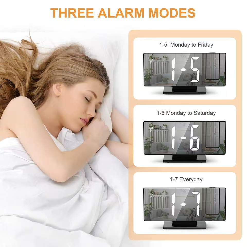 LED Digital Projection Alarm Clock 7.8" Large Display 180° Rotatable Projector Date Week Display Adjustable Brightness Sleep Mode Voice Control 12/24H Time Format detail 4