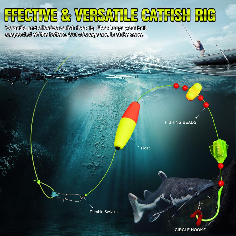 [FreeShip] 5-Pcs Trolling Rigs, Rattletail Catfish Rigs for Drift & Shore Fishing, Various Rigs 5-Pack, High Sensitivity, Anti-Tangle Design, Durable Hooks, Must-Have for Catfish Anglers, Easy to Use for Beginners & Pros, Fishing Gear