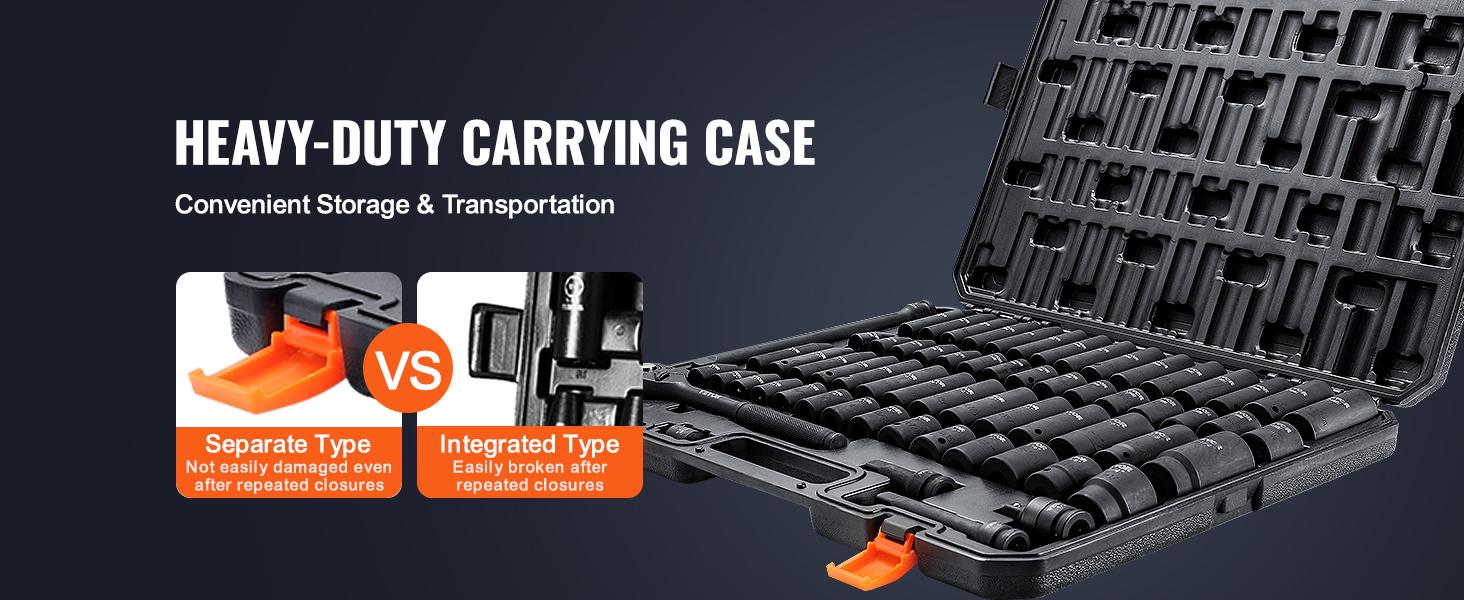 VEVOR Drive Impact Socket Set, Various specifications, Cr-V Alloy Steel for Auto Repair, Rugged Construction, Easy-to-Read Size Markings, Storage Case