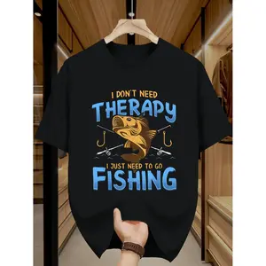 Mens Fishing Slogan TShirt Featuring I Dont Need Go Fishing Print with Fish and Rods Breathable Knit Short Sleeve Crew Neck AllSeason Comfort Fit for Anglers Outdoor Fishing Trip Wear