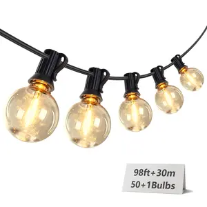 Holiday String Lights,98FT LED,with 51 Shatterproof G40  Globe Bulb,  Waterproof Hanging String Light for Christmas Backyard Porch Balcony Gazebo Party