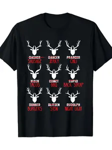 Funny Christmas Deer Hunters All Of Santa's Reindeer Design T-Shirt - 220g, seasonal casual and trendy men, round neck high street pure cotton short-sleeved T-shirt, PLUS SIZE