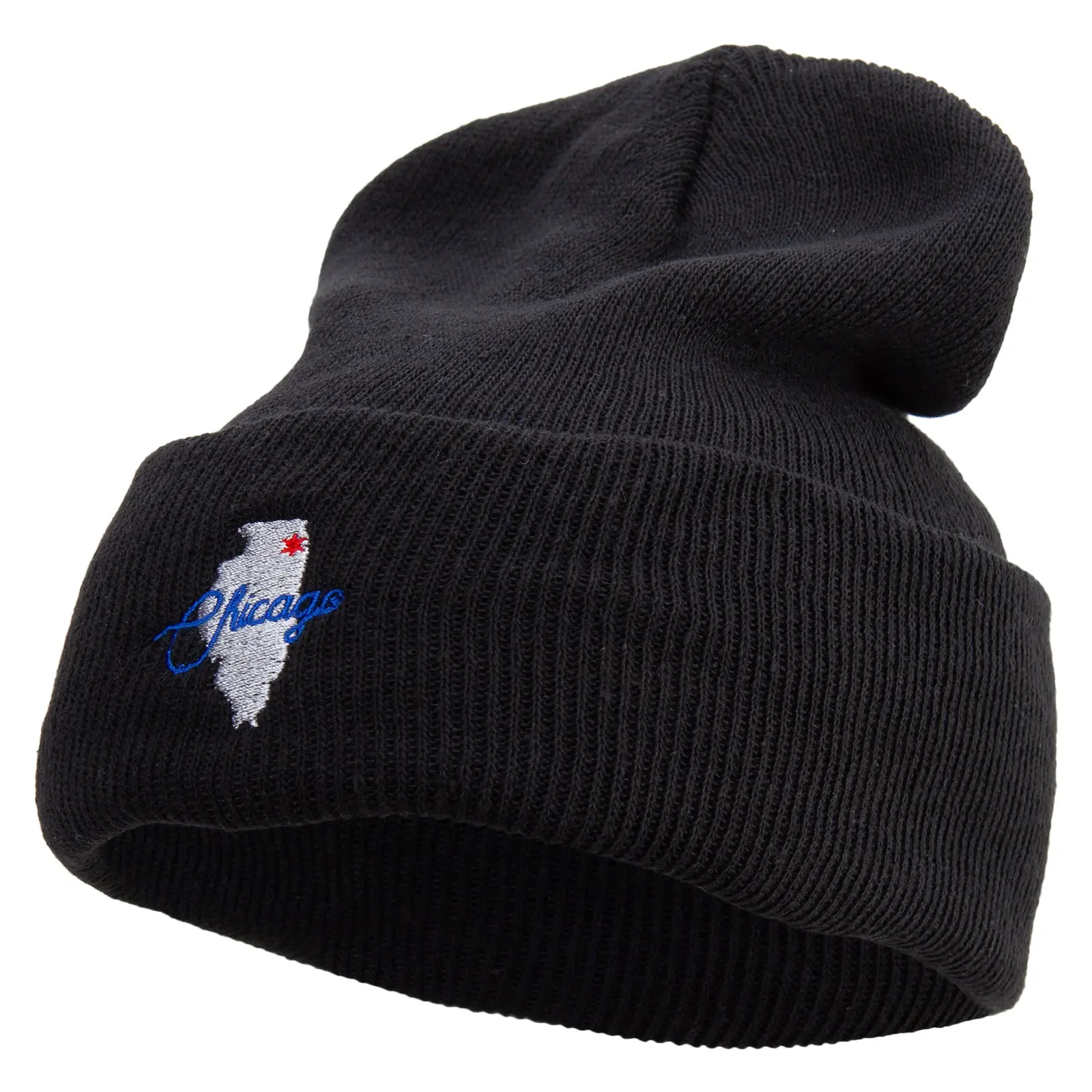 Chicago Map Logo Embroidered Stretch ECO Cotton Long Beanie