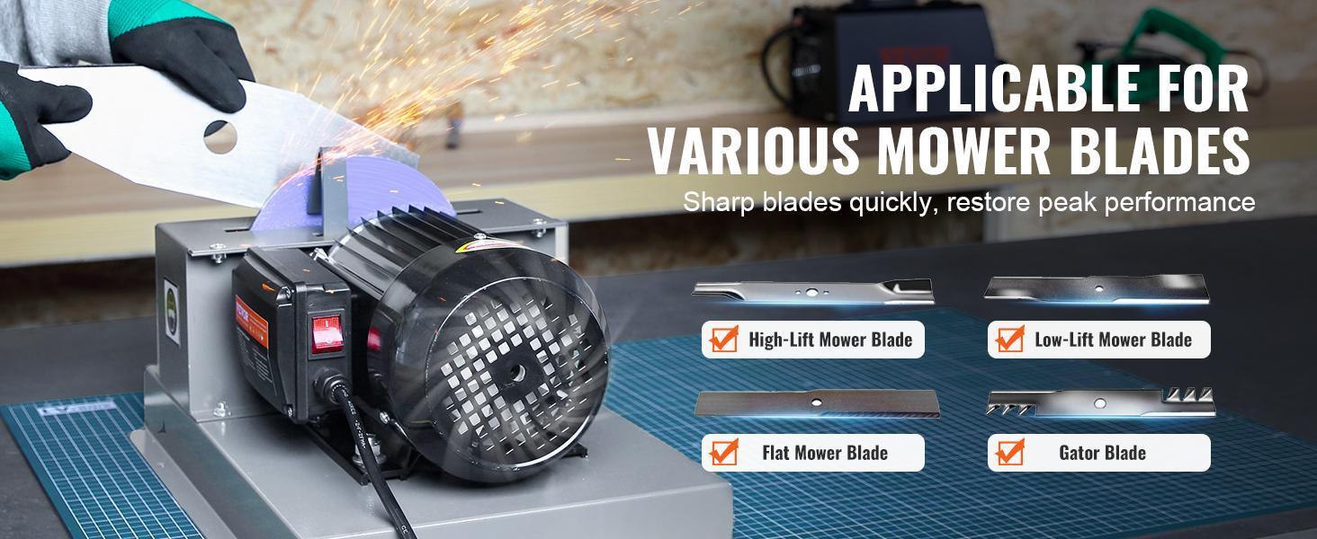 VEVOR Lawn Mower Blade Sharpener,  , 1HP 750W Lawnmower Blade Sharpener with 9-inch Ceramic Grinding Wheel, Powerful Bench Mower Sharpening Machine for High/Low Lift Blades, Gator Blades, Flat Blades