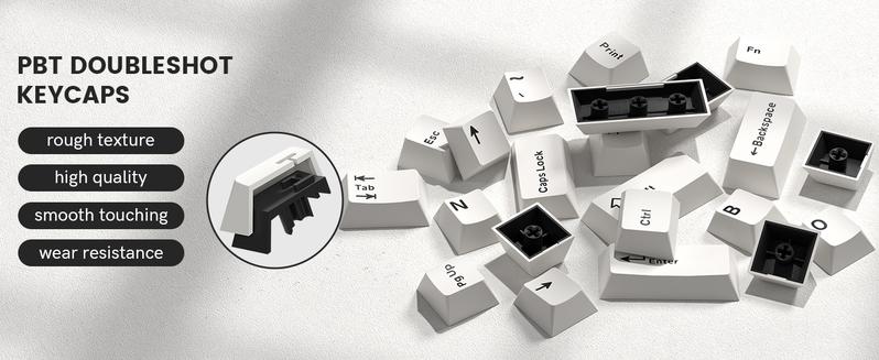 Womier PBT keycaps Set, 126 Keys Double Shot  Retro Milky White Keyboard caps,Cherry Profile Keycaps 60 65 75 100 Percent, Custom keycaps for Mechanical Keyboard Gaming(61/64/68/84/87/100/104/108)