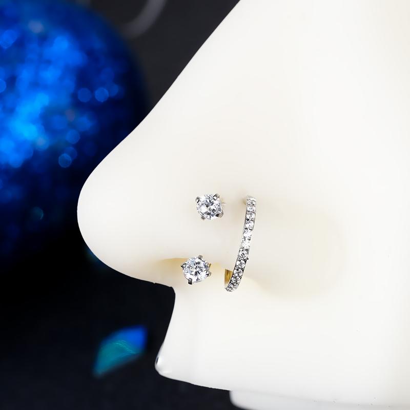 Oufer 20G Horseshoe CZ Nostril Nose Hoop Cartilage Lobe Piercing Ring 316L Stainless Steel Unisex Body Jewelry with Free Ball Crabber