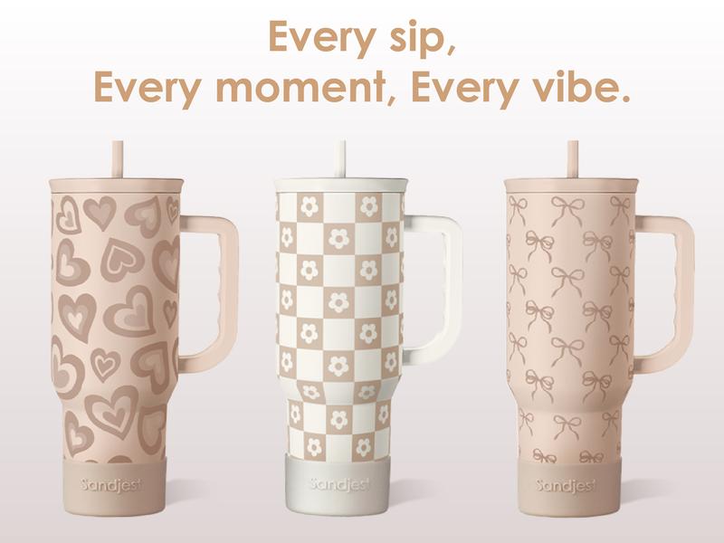 Sandjest Insulated 40oz Tumbler with Handle & Straw, Easy-Clean, Cup Holder Friendly Base, Suitable for Outdoor Travel Office, Valentine Gift for Her