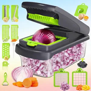 12-in-1 Vegetable Chopper | Multifunctional Food Dicer Slicer | Onion Chopper, Veggie Cutter, Mandoline Slicer | With Container & Hand Guard | Stainless Steel Blades | For Onion, Potato, Carrot, Salad, Meal Prep