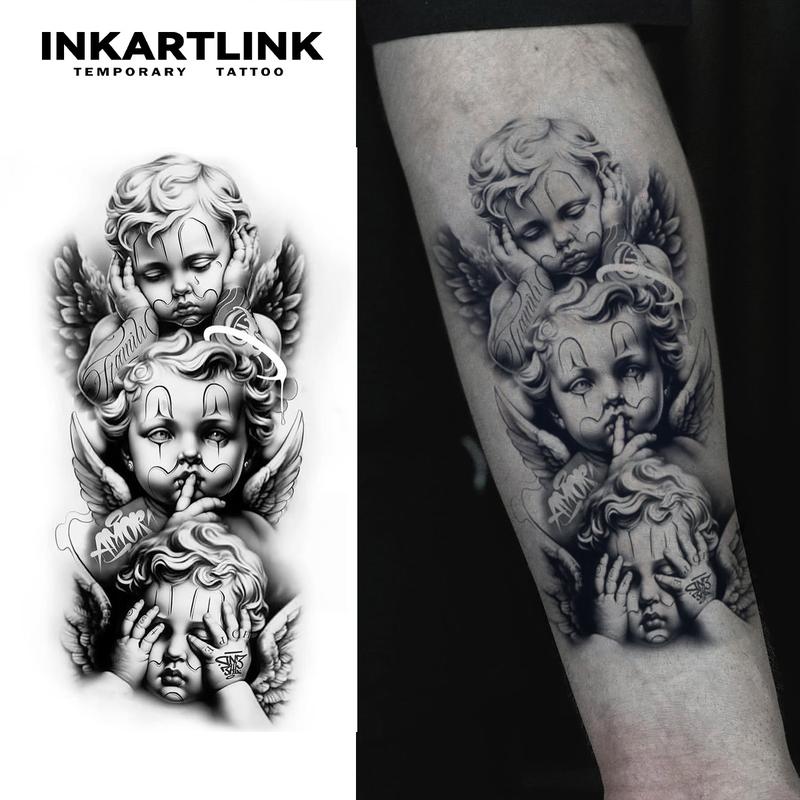 INKARTLINK Angel Herbal Juice Tattoo Sticker Magic Tattoo 15 Days Semi Permanent Realistic Fake Lasts 1-2 Weeks Temporary Design