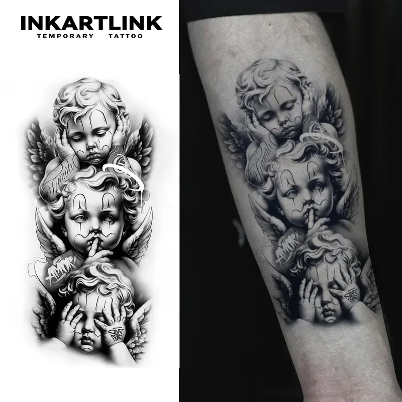 INKARTLINK Angel Herbal Juice Tattoo Sticker Magic Tattoo 15 Days Semi Permanent Realistic Fake Lasts 1-2 Weeks Temporary Design