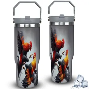 1pc 30oz Dynamic Rooster Art Tumbler with Lid, Insulated Travel Mug, Gift for Women Men, Ideal for Halloween, Independence Day, Memorial Birthday Gift, Coffee Cup, weird stuff