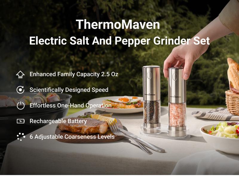 [Large Capacity and LED Light] Electric Salt and Pepper Grinder Set, 3.2oz Larger Rechargeable Automatic with 6 Adjustable Coarseness, Ground Cannon Shaker Peppermill, Black Friday and Christmas Gift