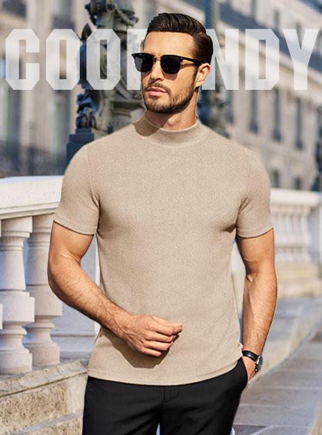 COOFANDY Mens Mock Turtleneck Sweater Short Sleeve Turtle Neck Sweaters Casual Ribbed Knited Pullover Tops Solid Basic Tee