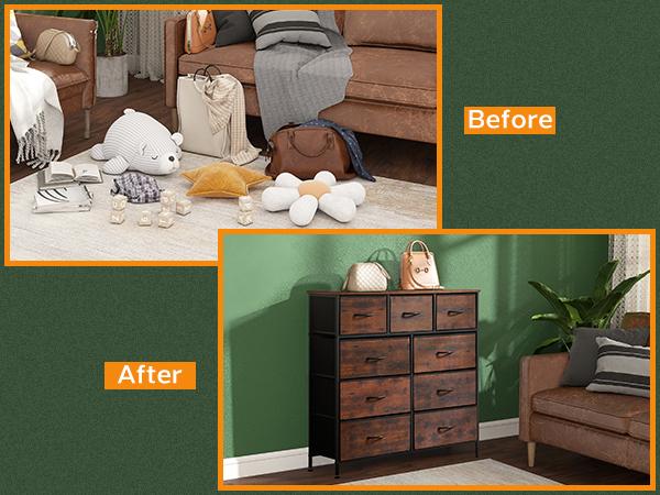 [Summer Deal] 9-Drawer Dresser, Storage Unit Organizer Chest for Clothes, Tall Dresser & Chest for Bedroom, Hallway, Living Room, Wood Top Cabinets Organizing