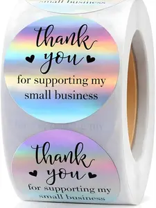500 PCS Holographic Thank You for Supporting My Small Business Stickers – 1.5 Inch Round Self-Adhesive Waterproof Labels – Eye-Catching Packaging Seals for Orders, Gift Bags, Boxes & Envelopes