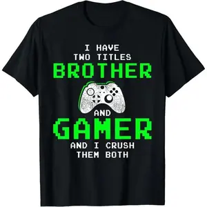 Men's Clothing Men Graphic Tee Shirts Humor Shirts Funny Gaming Brothers Tee - Gamer Gifts for Teen Boys Short Sleeve T-Shirt Cotton Casual Top, Made in USA