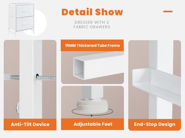 Sweet Furniture S - Nightstand with 2 Fabric Drawers, Small Dresser, Side Table, End Table, Bedside Table, Night Stands, Bedroom Furniture