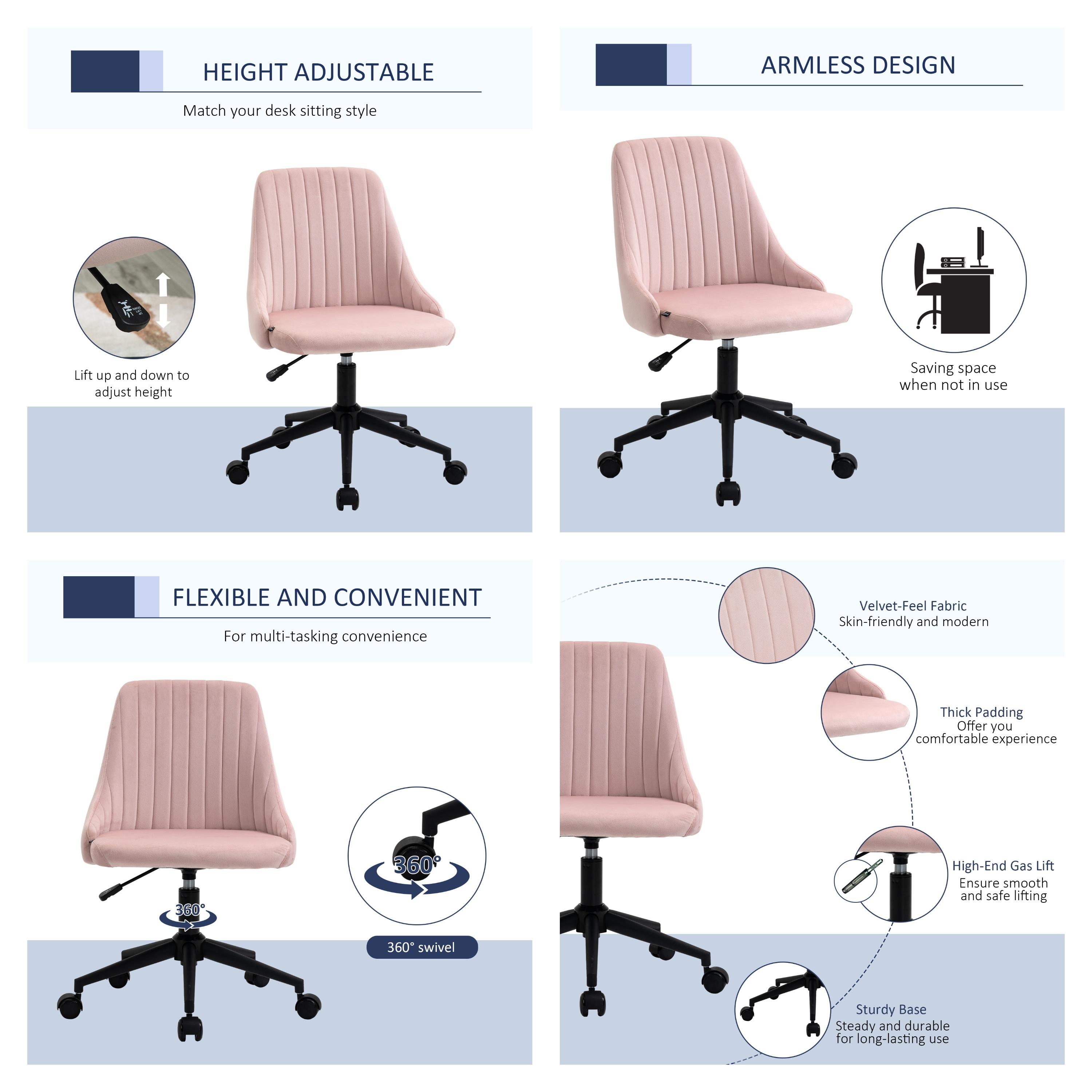HOMCOM Mid-Back Office Chair, Swivel Vanity Chair with Adjustable Height and Wheels, Computer Desk Chair for Home Office or Bedroom