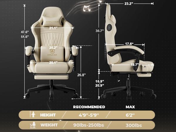 GTPLAYER Ergonomic Gaming Chair with 5.1 Bluetooth Speakers, High Back Design, 150° Inclination, PU Leather, Assembly Required for Gaming & Home Office