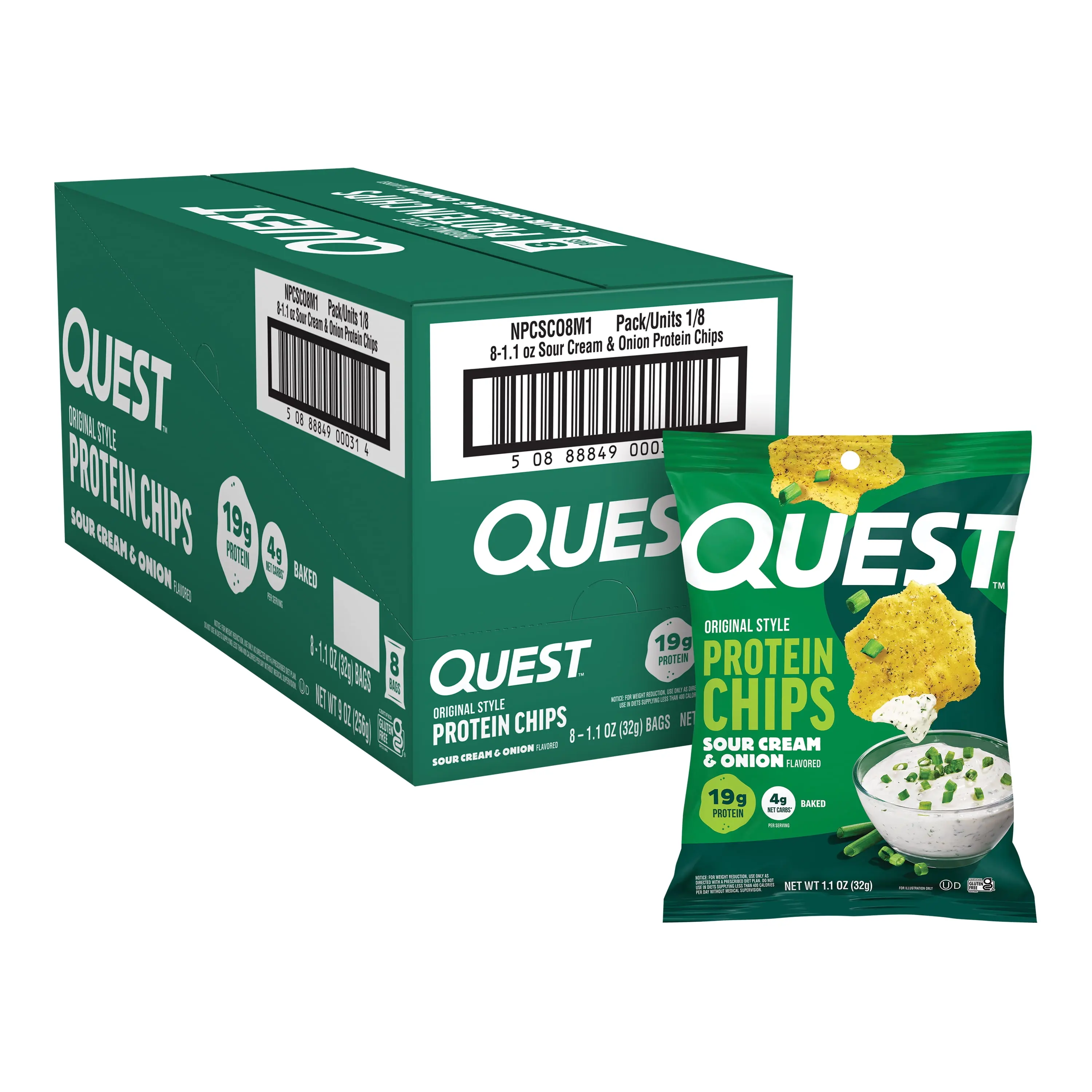 Quest Sour Cream & Onion Flavor Original Style Protein Chips, High Protein*, Low Carb*, Gluten Free