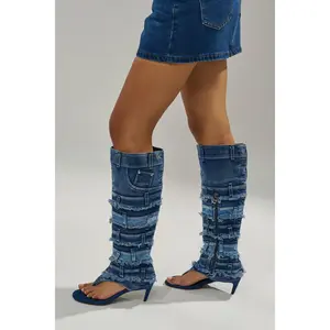 AKIRA GOLD MAHONEY DENIM PANT DETAIL GLADIATOR STILETTO