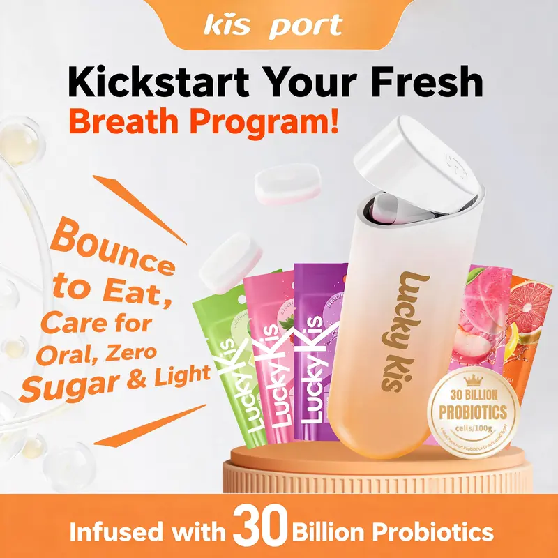 Probiotic Burst Mint Candy | Sugar-Free & Low-Calorie Fresh Breath Sugar Lozenges | Snack-Style & Gut-Friendly | Triple Action for 24h Long-Lasting Freshness | Instant Burst Refreshment to Fight Bad Breath