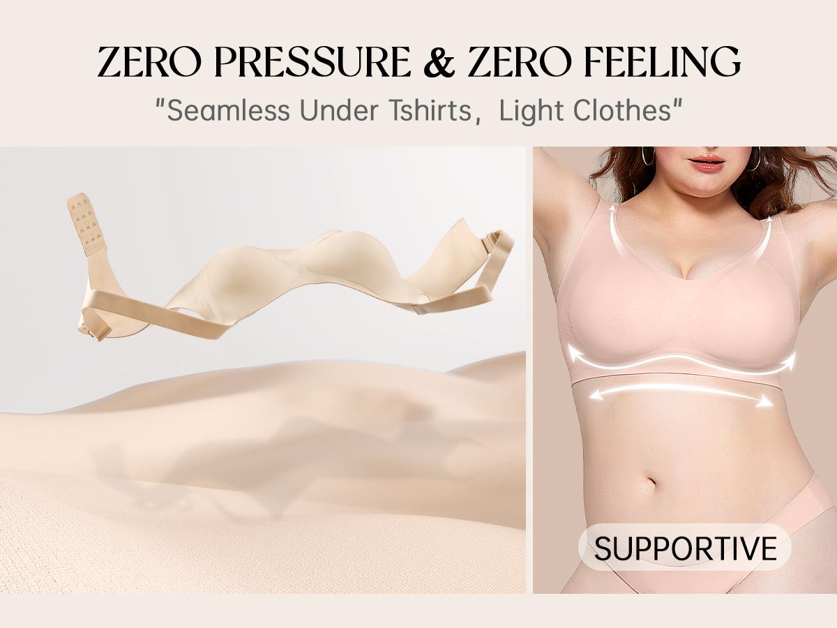 OEAK Women's Seamless Plus Bra Wireless Support Push Up Jelly Bra Comfort Full Coverage Plus Size Bras V Neck Sleep T-Shirt Everyday Bralettes