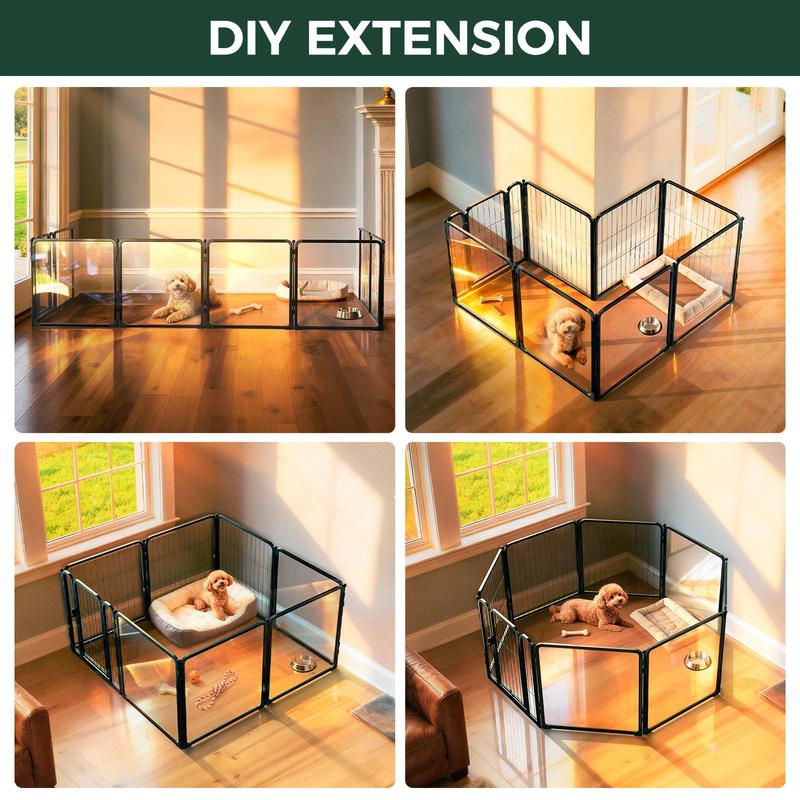 FXW Acrylic & Wire Mesh 8/10 Panels Indoor Dog Playpen for Puppy/Small/Medium/Large Dogs, 24/32inch|Patented