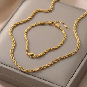 Versatile Gold Plated Classic Twist Necklace Set Timeless Jewelry Gift for Every Occasion