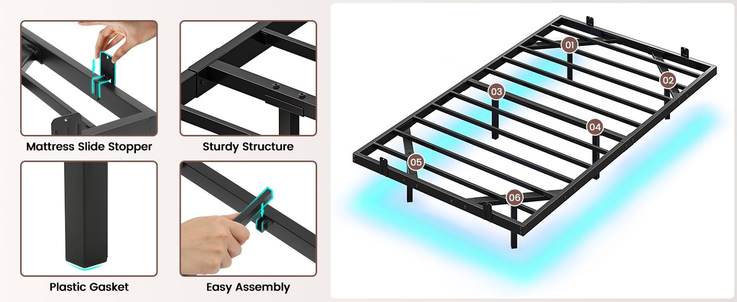 Sikaic Metal Floating Bed Frame with LED Lights, No Box Spring Needed, Easy to Assemble, Black, bed storage Kids Bedroom Furniture Durable