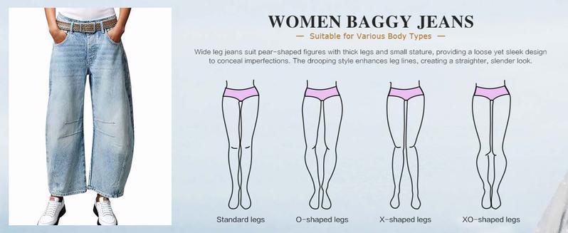 Naeduo Women's Baggy Boyfriend Jeans Vintage Wide Leg Mid Rise Barrel Denim Ankle Pants with Side & Back Pockets Comfortable Breathable Fabric for Autumn Streetwear