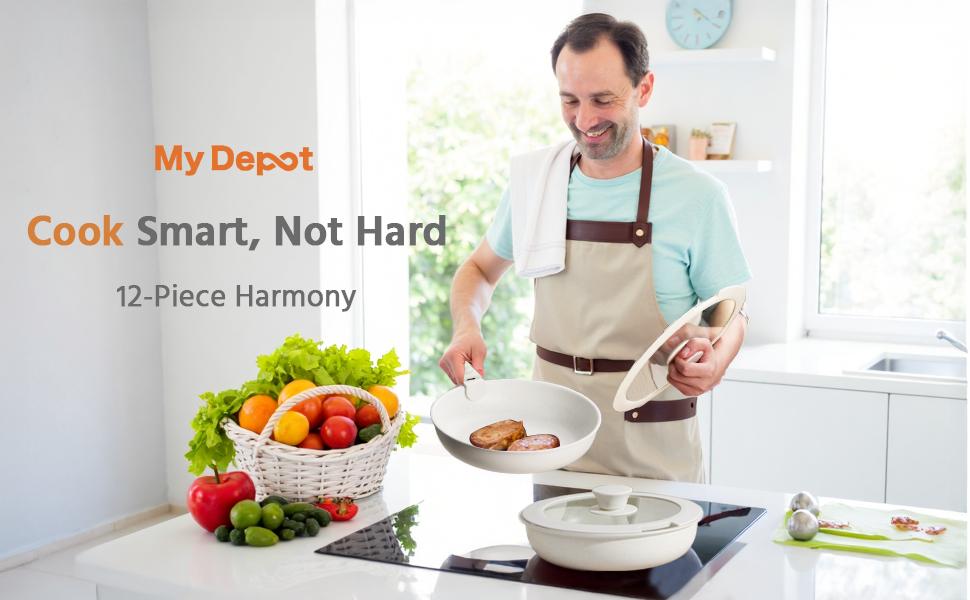 [Summer Deal] 12 Pcs Pots and Pans Set Nonstick - Kitchen Cookware Set with Detachable Handle, Induction Cookware, Dishwasher Oven Safe Kitchenware Cooking