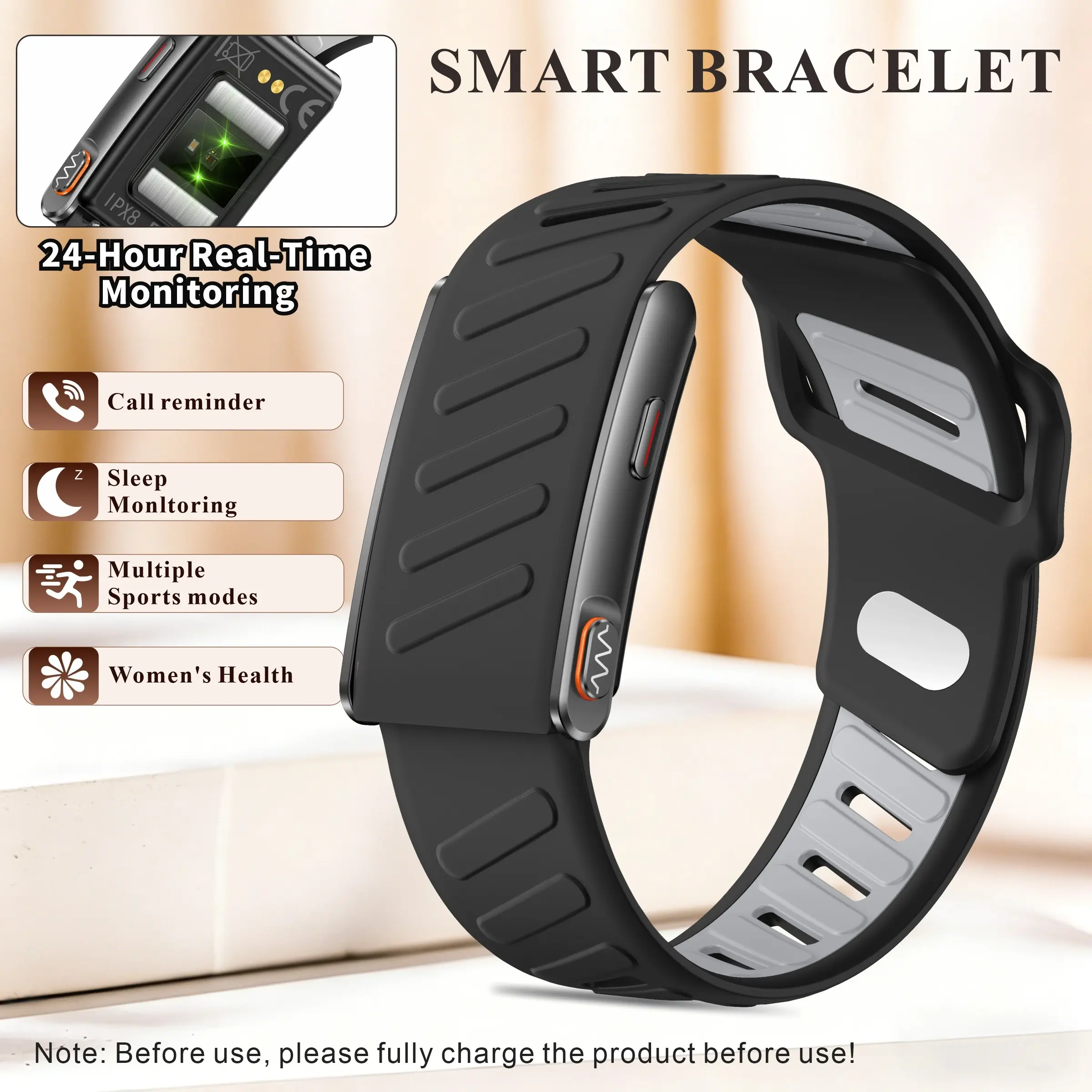 men's and women's smart wristbands, Wearable fitness trackers, Wearable Devices, 180mAh battery with long life, 24-hour real-time monitoring and sleep tracking, multiple exercise modes, shake and photo functions, vibration information notification