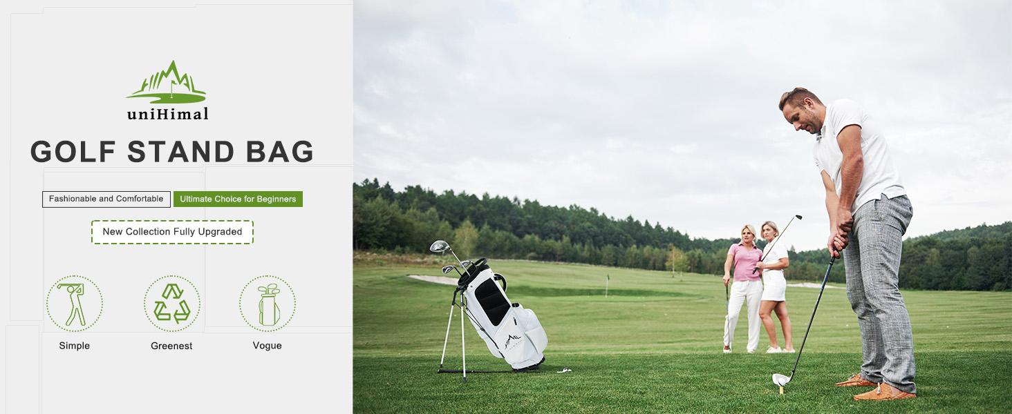 UNIHIMAl Lightweight Golf Stand Bag with 5 Way Full-Length Dividers, Semi-Concealed Stand, Folding Base, Adjustable Dual Straps and 8 Pockets White