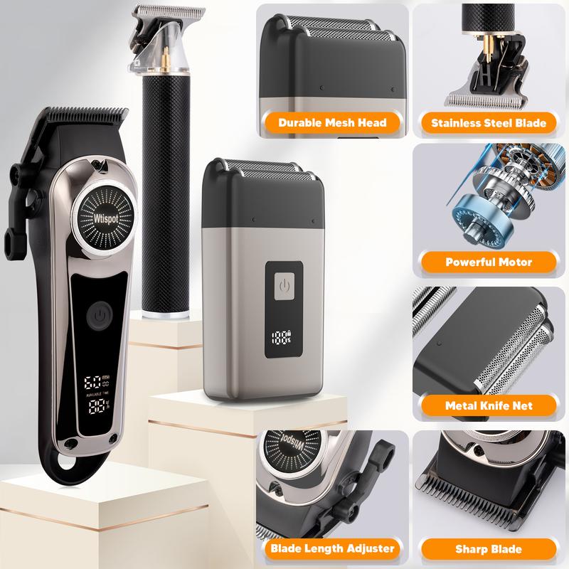 Wtispot  Professional Blonde Hair Clipper & Trimmer Kit for Men USB Rechargeable Barber Set with LCD Display Adjustable Blade and Professional Trimmer professional hair clippers for men