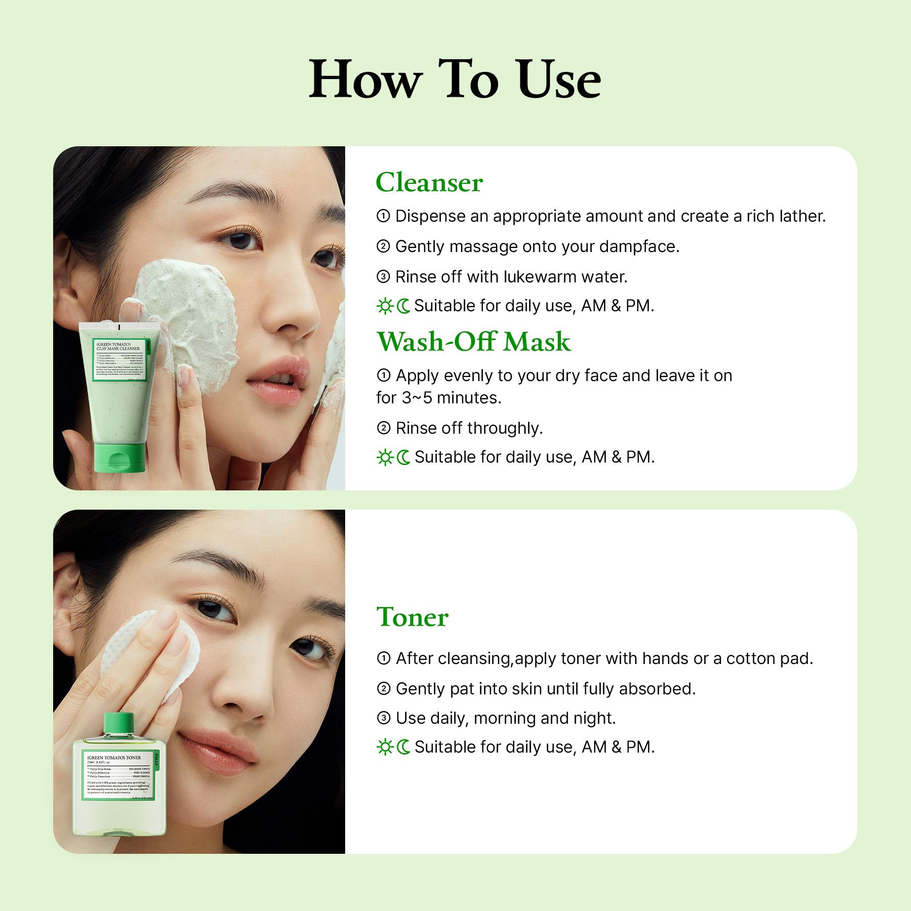 [FULLY Official Shop] Green Tomato Pore Care Starter Kit (Clay Mask Cleanser + Toner + Serum + Cream) K beauty Vegan Pore Minimizer Moisturization