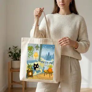Cat Tote Bag, Illustrated Cat Canvas Tote, Cute Cat Art Bag, Reusable Shopping Tote, Cat Lover Gift, Everyday Canvas Tote