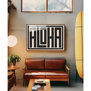 Aloha Typography Art Print Black, Coastal Wall Art, Beach Decor, Tropical Poster, Beach House, Surfer Art, Large Format Art, Hawaii Cali Decoration Gift Glossy Ornaments