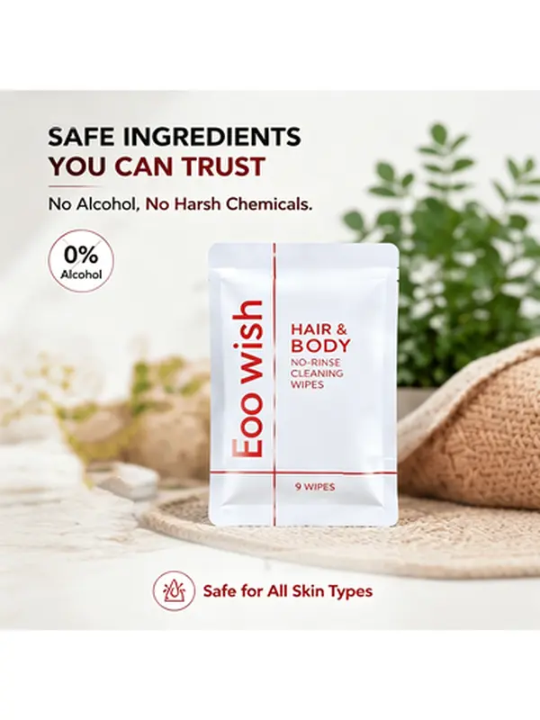 No-Rinse Hair & Body Cleansing Wipes, Alcohol-Free Volumizing Fresh Wipes for Oily-Looking Hair, Odor Refresh, Post-Workout, Travel, Camping, Gym, Office, Outdoor, Individually Wrapped Disposable Wipes for Women & Men