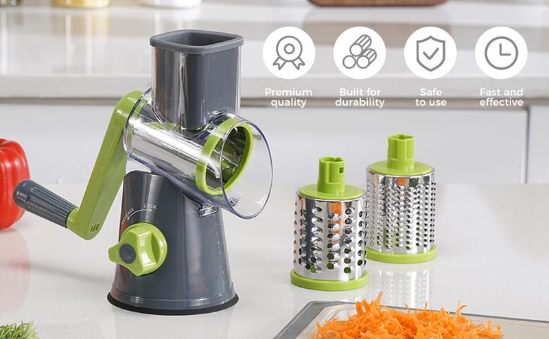 [BF&CM]KitExpert Viral Cheese Grater(All Metal Blades & No Plastic Left in Food), 3X Faster Shredding, Time-Saving Rotary Cheese Grater, Mandoline, Vegetable Chopper, Kitchen Gadgets, Slicer Dicer Cutter Kitchenware