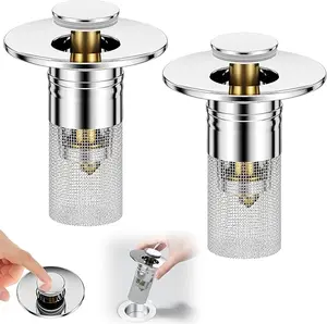 Stainless steel bathroom sink filter screen, bathroom sink stopper, 1/2 inch anti-odor bathroom sink bouncing core, bathroom sink drain stopper, household items, simple installation with filterable spring-type bathroom drain stopper, odor isolation device