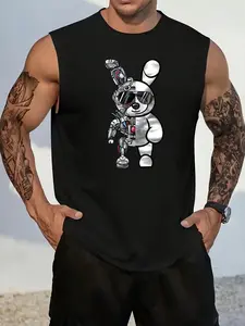 Men’s 2026 sleeveless shaping fitness tank top with a cute, cool bear graphic; athletic T‑shirt style; gym wear suitable for training, weightlifting, and casual workouts; a perfect gift for fitness enthusiasts.