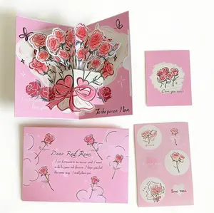 3D Pop Up Flower Bouquet Greeting Card Watercolor Vintage Floral Gift for Birthday Christmas Valentine’s Day Anniversary Wishes Durable Cardstock Rose Series Red Blue Green Pink