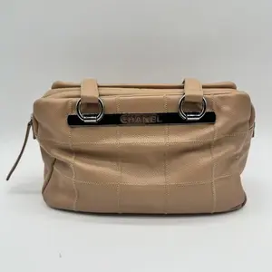 Pre-owned CHANEL leather Shoulder Bags Beige Caviar Square Stitch Satchel Bag