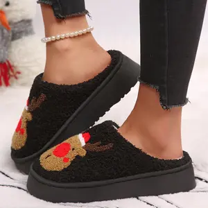 Women's Christmas Reindeer Slippers Thick Bottom Soft Indoor Outdoor Shoes Perfect Holiday Gift for Her