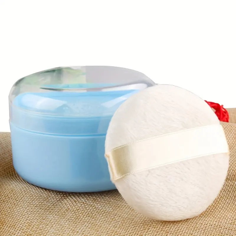 1pc Large Pure Cotton Body Powder Puff and Container with Sifter - Makeup Tools - Soft, Unscented, and Gentle on Skin - Perfect for Womens Beach, Travel, and Home Use After-Bath Empty Powder Puffs Case Talcum Powder Box